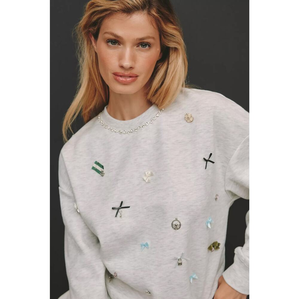 nwt ANTHROPOLOGIE MAEVE sz XL Icon Embellished Crewneck w jewels